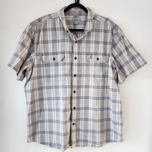 Carhartt Original Fit Plaid Short Sleeve Button Down Shirt Casual Grey Men's 2XL - Picture 1 of 9
